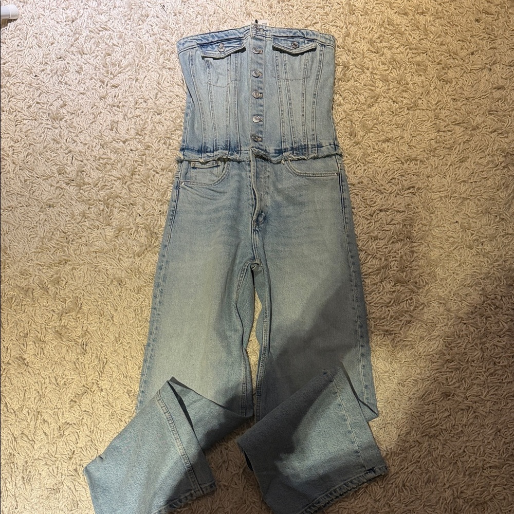 Zara Women's Light Blue Denim Jumpsuit